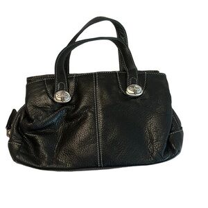 OSGOODE MARLEY small black pebbled leather dragonfly snap compartmented hand bag